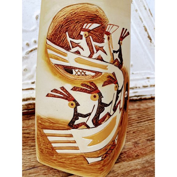 Vintage MCM Picasso Style Two Sided Vase Split Face And Tribal Women Rowing Boat - Picture 9 of 13